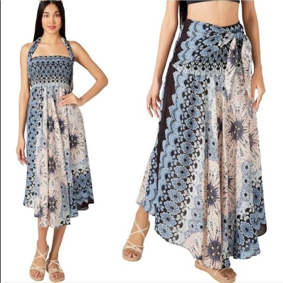 Joob Joob Blue Floral Boho Chic Multi Way Asymmetrical Maxi Skirt Size L / XL - Picture 2 of 15